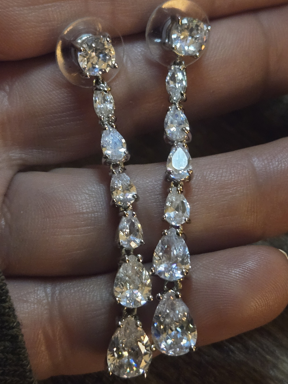 Kenneth Jay Lane Pear Shaped Clear Crystal Graduated Teardrop Dangle Earrings
